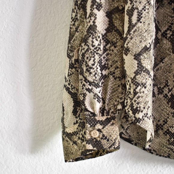 H&M Beige Snakeskin Pattern Chiffon Long Sleeve Blouse - Picture 9 of 14